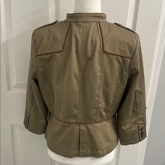 Olive Tan Military Style Shoulder Pad Zip Up Jacket Pockets Size 12 - Picture 7 of 15